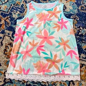 Girl’s Carters flower Tank top, v-neck with lace detail